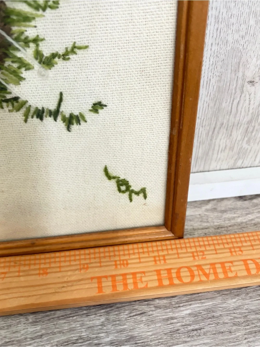 Vintage Framed Bunny Needlepoint Crosstitch Country Cottage Nature 70s 15x12”